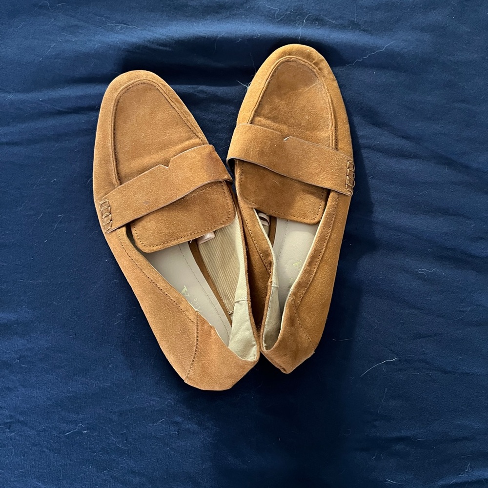 Zara Tan Moccasin-Style Flats with Suede Finish